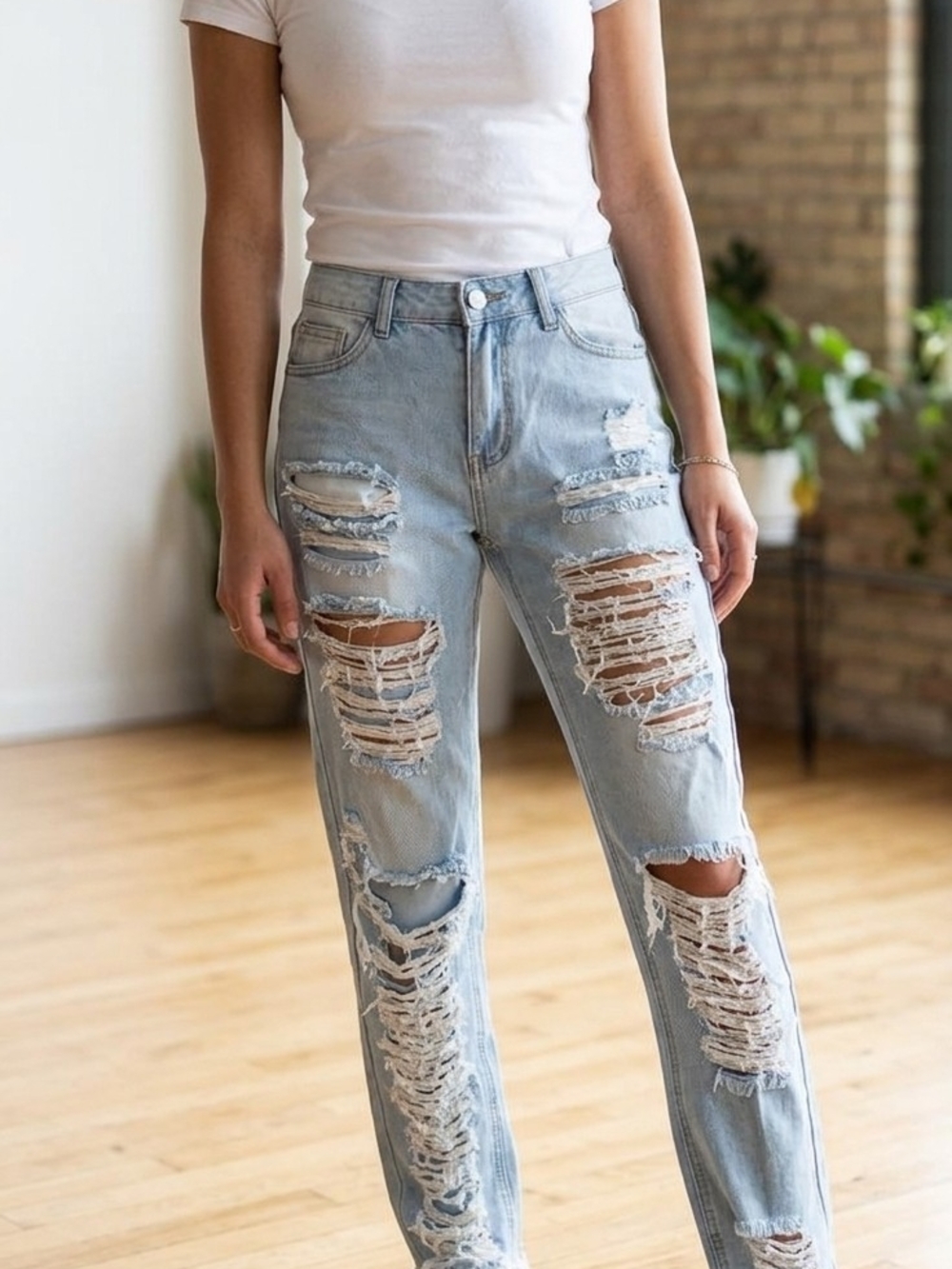 Y2k Light Blue Distressed Boyfriend Jeans